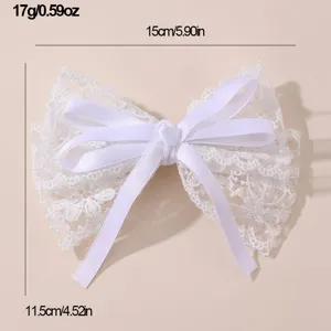 Pinza para el pelo con lazo de encaje blanco y cinta, accesorio dulce para ninos y estudiantes.