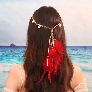 Bandeau de cheveux tressé en coquillage de plume bohème style ethnique accessoire femme.