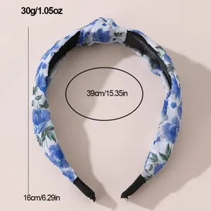 Blue floral chiffon headband with elegant top knot design, sweet style hair accessory for women.