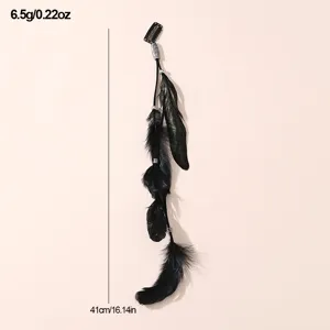 Extension de cheveux plume noire pince à cheveux bohème avec perles 41cm longueur accessoire léger.