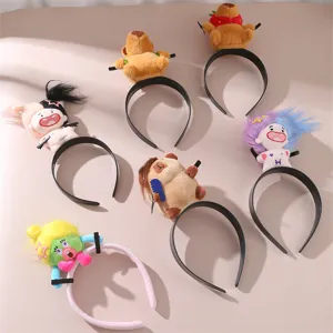 Cute plush headband set featuring funny cartoon characters and capybara designs for daily wear.