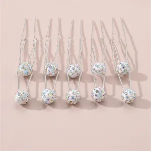 Crystal rhinestone U-shaped hair pins, elegant metallic hair forks for women hair styling.