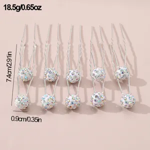 Set of 5 rhinestone U-shaped hair pins crystal ball elegant hair fork styling accessories