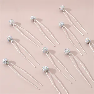 Crystal Rhinestone U-Shaped Hairpins Metallic Silver Hair Fork Styling Accessories