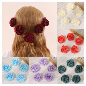 Autumn Winter Fabric Rose Flower Hair Clip Duckbill Clip Elegant Side Bangs Hairpin Women Hair Accessories