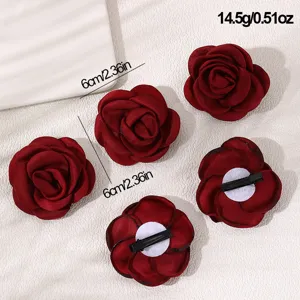 Autumn dark red rose fabric hair clip, elegant floral side bangs clip, 6cm size, 14.5g weight.