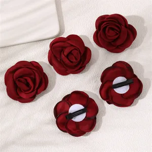 Red rose fabric hair clips for women, elegant side hairpins, hair styling accessories.
