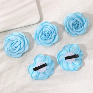 Blue fabric rose hair clips cute floral side bangs clips for women and girls daily styling.