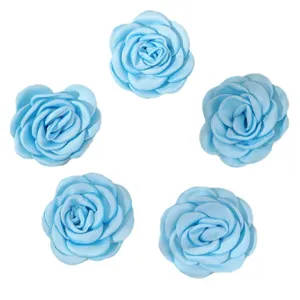 Light blue fabric rose hair clips or craft flowers, elegant design for cute daily styles.