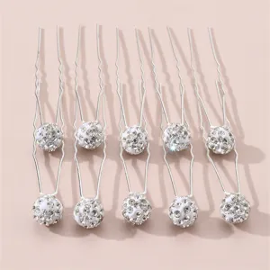 Elegant U-shaped hairpins with double rhinestone balls, ideal for stylish chic hair styling.