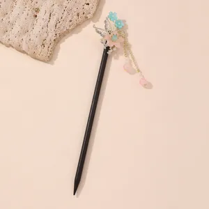 Traditional ancient style hair stick with floral butterfly design and delicate tassel, ideal gift.