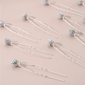 Rhinestone ball U-shaped hairpins, sparkling crystal hair fork for elegant updo styling.