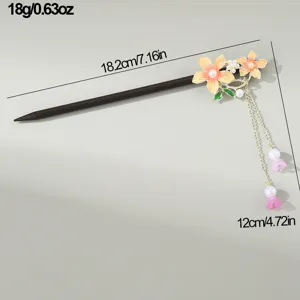 Exquisite floral hair stick with delicate pearl tassels for Hanfu styling and vintage outfits.