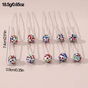 Sparkly crystal rhinestone U-shaped hair pins colorful ball hair fork styling tools