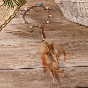 Bandeau de cheveux bohème en plumes et coquillages accessoire ethnique pour femmes festival