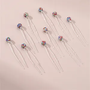 Colorful rhinestone spherical hairpin U-shaped hair clip elegant hair accessories for women