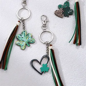 St. Patrick's Day Keychain Green Clover Heart Tassel Pendant Accessories Set 1pc