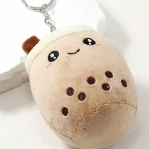 Cute boba tea plush keychain, soft stuffed bubble tea cup bag pendant, cartoon charm gift.