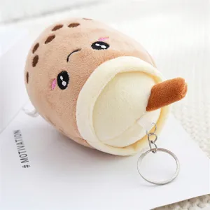 Cute plush boba bubble tea cup keychain soft stuffed pendant accessory for bag or keys.