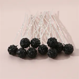 Black rhinestone U-shaped hairpins set, elegant bridal hair accessories for styling.