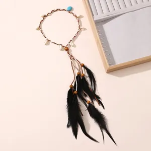 Bandeau de plumes bohème style ethnique accessoires de cheveux avec coquillages perles