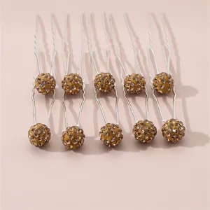 Detailed view of sparkle rhinestone ball U-shaped hair pins, elegant hair styling accessories.