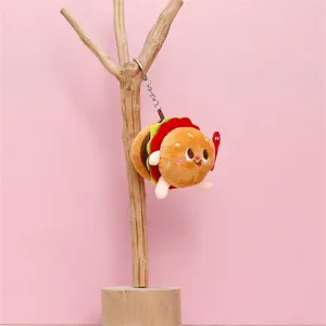 Cute plush burger keychain cartoon plushie bag pendant soft toy accessory for daily use
