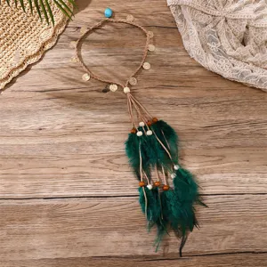 Bandeau de cheveux bohème en plumes pour femme, accessoire de tête ethnique avec perles.