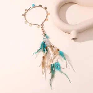 Bandeau plume bohème ethnique turquoise pièce cheveux cerceau festival hippie accessoire femme