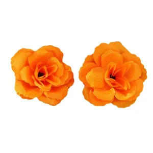 Ensemble de pinces à cheveux fleur en tissu orange, épingle latérale douce pour femme, accessoire.