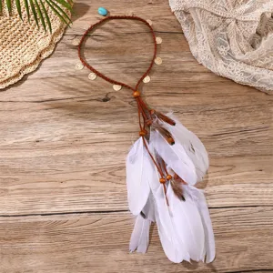 Bandeau cheveux plume bohème hippie tressé coiffe de festival accessoire cheveux femme