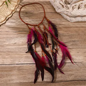 Bandeau de cheveux bohème en plumes avec perles en bois pour voyage et festival ethnique