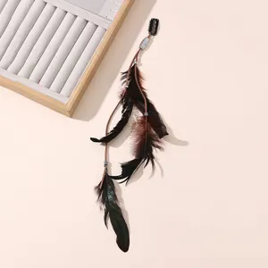 Barrette cheveux plume style bohème avec extension cordon cuir accessoire fête femme