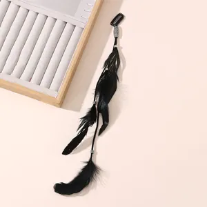 Pince a Cheveux Plume Noire Boheme avec Perles Metalliques Accessoire Cheveux Ethnique