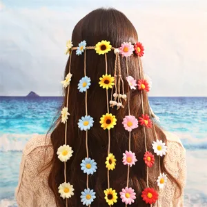 Bandeau à franges de fleurs bohème marguerite accessoire de cheveux ethnique plage voyage