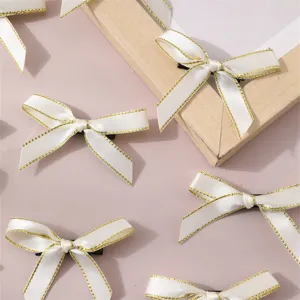 Sweet white ribbon hair clips with gold edge, small bow design, cute sweet style 15 pcs set.