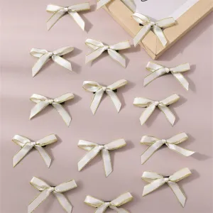 White bow hair clips set, sweet style polyester ribbon hairpins with gold trim for women girls.