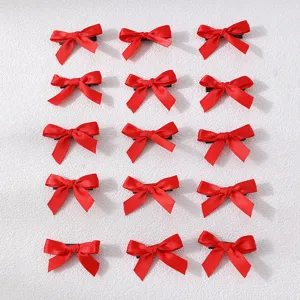 Set of 15 red ribbon bow hair clips, sweet minimalist style, ideal for daily autumn wear.