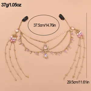 Bohemian gold multi-layer forehead chain crystal hair accessory for women ethnic style