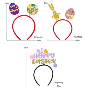 Easter bunny ear headbands with colorful eggs and letters, festive party hair accessories.