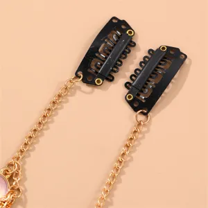 Bohemian vintage forehead chain crystal hair accessory detail shot elegant gold metal drop