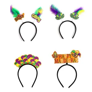 Mardi Gras feather headband carnival party costume hair accessories unisex 4 styles set