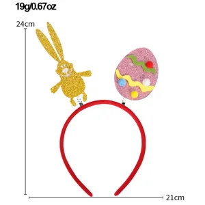 Easter bunny and egg headband with glitter design, festive party hair accessory for kids.