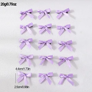 Set of 15 purple satin bow hair clips, sweet small ribbon hair accessories for women girls.