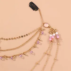 Bohemian crystal brow chain retro headpiece gold hair jewelry for Hanfu ethnic wear