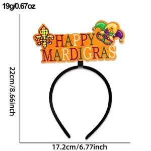 Mardi Gras festival headband with glitter jester hat and letter decor for party celebration.