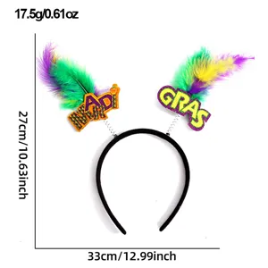 Mardi Gras feather headband party hair hoop with glitter letters festival costume accessory