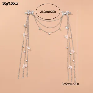 Silver butterfly tassel hair clip with delicate chains for retro Hanfu forehead wear.