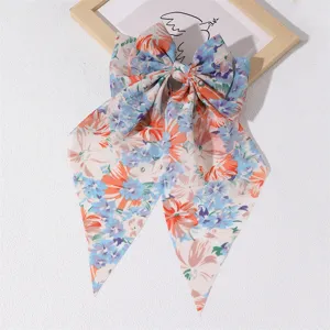 Floral fabric bow hair clip with long ribbons, sweet French style spring clip for women.