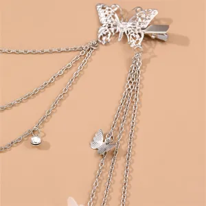 Silver butterfly hair clip with tassel chains vintage metal headdress for women and girls